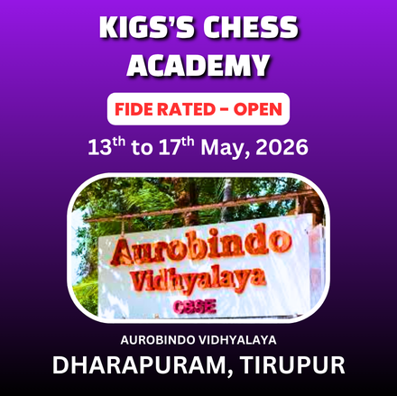⭐TIRUPUR DOLLAR CITY⭐ 1ST INTERNATIONAL OPEN FIDE RATED CHESS TOURNAMENT 2026 Organized by 🏆KIGS'S CHESS ACADEMY🏆