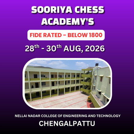 ⭐SOORIYA CHESS ACADEMY’S ⭐1ST INTERNATIONAL FIDE RATED OPEN CHESS TOURNAMENT FOR BELOW 1800