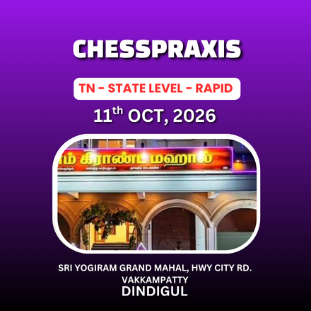 ⭐CHESSPRAXIS ⭐ 4th CHESSPRAXIS CHESSFESTIVAL STATE LEVEL OPEN RAPID CHESS TOURNAMENT
